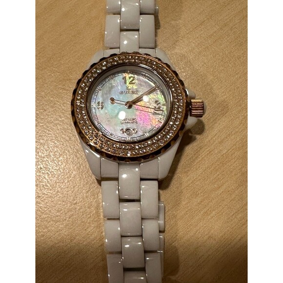 Le Chateau White Ceramic Watch Rose Gold and Crystal Trim Sapphire Crystal 5809 - Picture 1 of 5